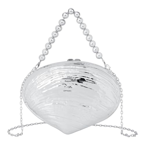 MEGAUK Damen Clutch Glitzer Muschel Abendtasche Glänzend Handtasche Strass Tasche mit Kette für Hochzeit Wedding Party (08725 Silber) von MEGAUK