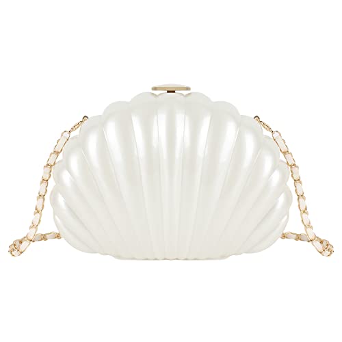 MEGAUK Damen Clutch Muschel Abendtasche Handtasche Mode Tasche mit Kette für Hochzeit Wedding Party von MEGAUK