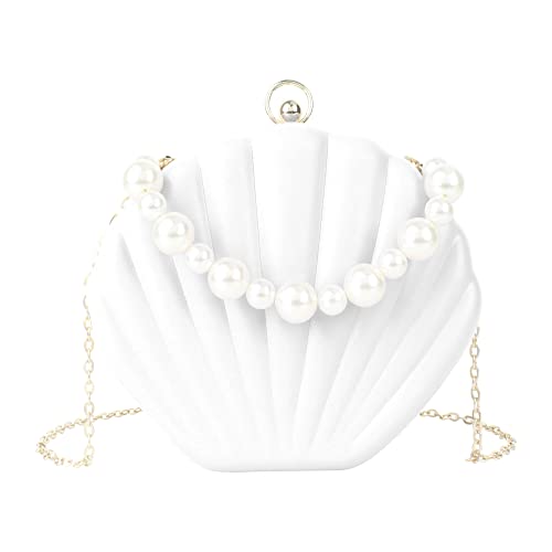 MEGAUK Damen Clutch Muschel Abendtasche Perlen Handtasche Mode Tasche mit Kette für Hochzeit Wedding Party von MEGAUK