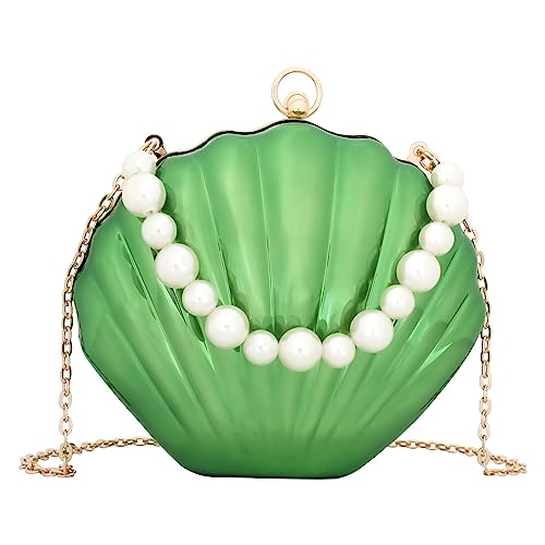 MEGAUK Damen Clutch Muschel Abendtasche Perlen Handtasche Mode Tasche mit Kette für Hochzeit Wedding Prom Party von MEGAUK