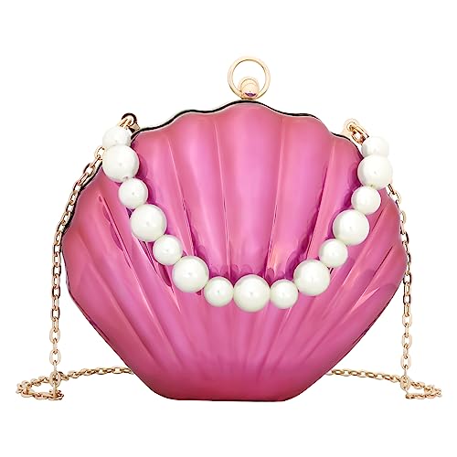 MEGAUK Damen Clutch Muschel Abendtasche Perlen Handtasche Mode Tasche mit Kette für Hochzeit Wedding Prom Party von MEGAUK