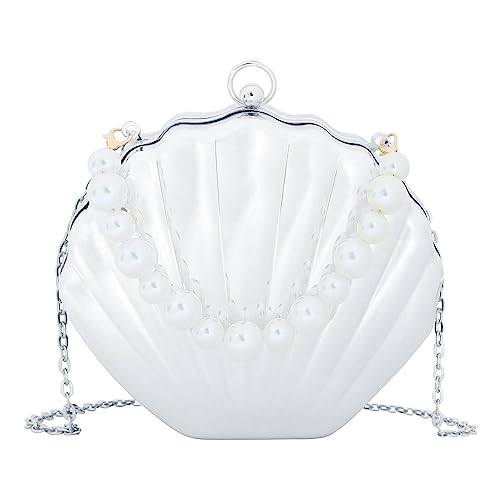 MEGAUK Damen Clutch Muschel Abendtasche Perlen Handtasche Mode Tasche mit Kette für Hochzeit Wedding Prom Party von MEGAUK