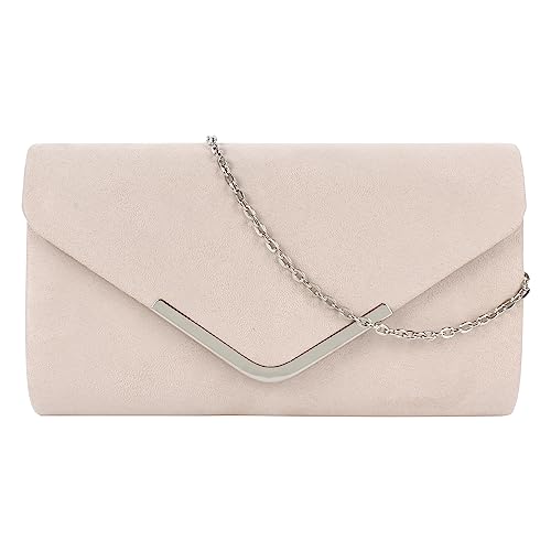 MEGAUK Damen Clutch Samt Abendtasche Elegant Handtasche Envelope Tasche Unterarmtasche mit Kette für Hochzeit Wedding Prom Party (Samt Beige) von MEGAUK