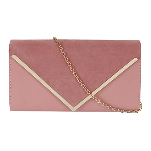 MEGAUK Damen Clutch Samt Abendtasche Elegante Handtasche Envelope Tasche Unterarmtasche mit Kette für Hochzeit Wedding Prom Party, Rosa von MEGAUK