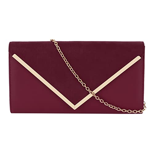 MEGAUK Damen Clutch Samt Abendtasche Elegante Handtasche Envelope Tasche Unterarmtasche mit Kette für Hochzeit Wedding Prom Party, Weinrot von MEGAUK