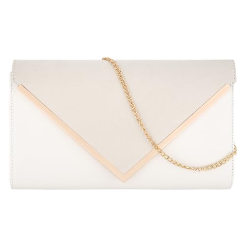 MEGAUK Damen Clutch Samt Abendtasche Elegante Handtasche Envelope Tasche Unterarmtasche mit Kette für Hochzeit Wedding Prom Party, Weiß von MEGAUK