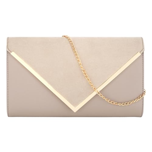 MEGAUK Damen Clutch Samt Abendtasche Elegante Handtasche Envelope Tasche Unterarmtasche mit Kette für Hochzeit Wedding Prom Party (07065 Khaki klein) von MEGAUK