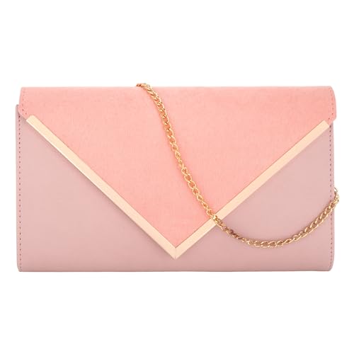 MEGAUK Damen Clutch Samt Abendtasche Elegante Handtasche Envelope Tasche Unterarmtasche mit Kette für Hochzeit Wedding Prom Party (07065 Rosa klein) von MEGAUK
