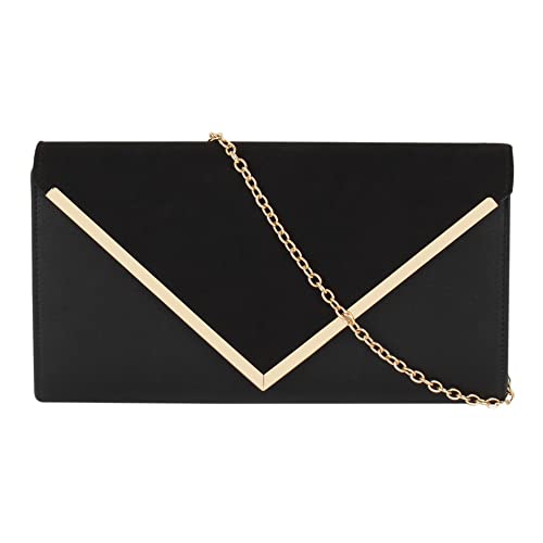 MEGAUK Damen Clutch Samt Abendtasche Elegante Handtasche Envelope Tasche Unterarmtasche mit Kette für Hochzeit Wedding Prom Party (07065 Schwarz klein) von MEGAUK