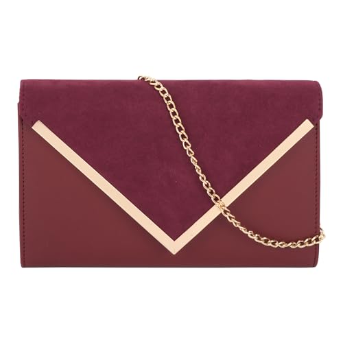 MEGAUK Damen Clutch Samt Abendtasche Elegante Handtasche Envelope Tasche Unterarmtasche mit Kette für Hochzeit Wedding Prom Party (07065 Weinrot klein) von MEGAUK