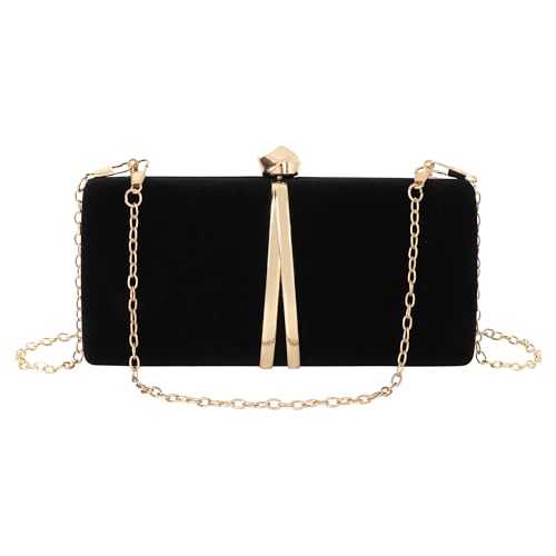 MEGAUK Damen Clutch Samt Abendtasche Elegante Handtasche Envelope Tasche Winter Unterarmtasche mit Kette für Hochzeit Wedding Prom Party (08629 Schwarz) von MEGAUK