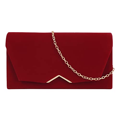 MEGAUK Damen Clutch Samt Abendtasche Elegante Handtasche Envelope Tasche Winter Unterarmtasche mit Kette für Hochzeit Wedding Prom Party (Rot) von MEGAUK