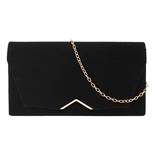 MEGAUK Damen Clutch Samt Abendtasche Elegante Handtasche Envelope Tasche Winter Unterarmtasche mit Kette für Hochzeit Wedding Prom Party (Schwarz) von MEGAUK