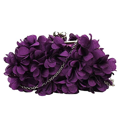 MEGAUK Damen Elegante Handtasche Blumen Clutch Seide Abendtasche Henkeltasche Crossbody Bag mit Kette Kisslock Design, Lila von MEGAUK