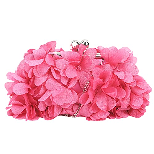 MEGAUK Damen Elegante Handtasche Blumen Clutch Seide Abendtasche Henkeltasche Crossbody Bag mit Kette Kisslock Design, Rosa von MEGAUK