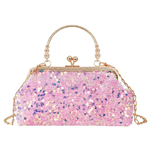 MEGAUK Damen Glänzend Handtasche Pailletten Clutch Glitzer Abendtasche Henkeltasche Crossbody Bag mit Kette Kisslock Design von MEGAUK