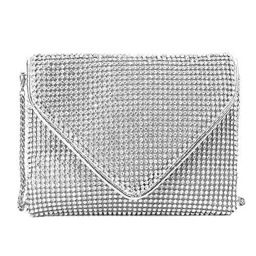 MEGAUK Damen Glitzer Clutch Kristall Unterarmtasche mit Abnehmbare Kette für Hochzeit Wedding Ball Bankett Prom Party, Silber von MEGAUK