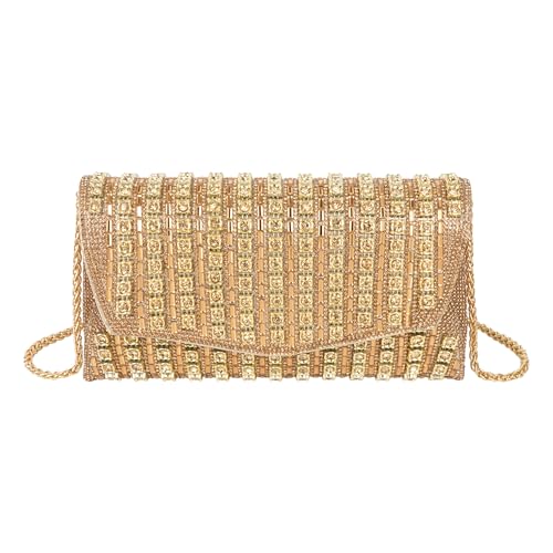 MEGAUK Damen Glitzer Clutch Kristall Unterarmtasche mit Abnehmbare Kette für Hochzeit Wedding Ball Bankett Prom Party (08733 Gold) von MEGAUK
