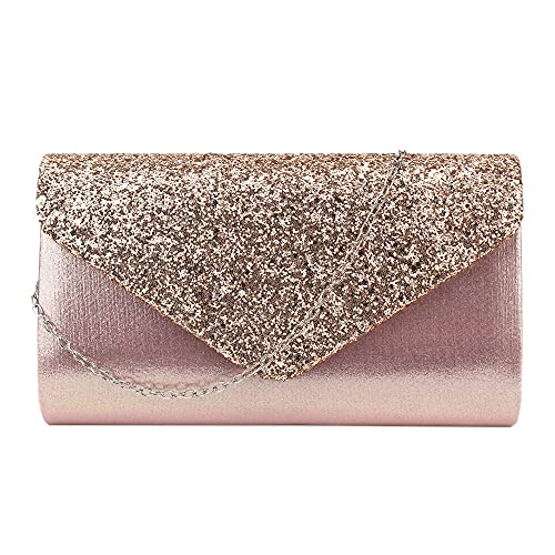 MEGAUK Damen Glitzer Clutch Unterarmtasche mit Abnehmbare Kette für Hochzeit Wedding Ball Bankett Prom Party, Rosa von MEGAUK