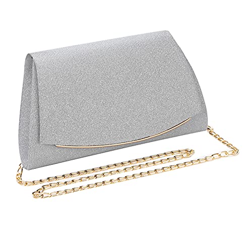 MEGAUK Damen Glitzer Clutch Unterarmtasche mit Abnehmbare Kette für Hochzeit Wedding Ball Bankett Prom Party, Silber von MEGAUK