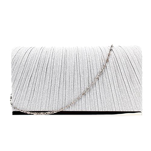 MEGAUK Damen Glitzer Clutch Unterarmtasche mit Abnehmbare Kette für Hochzeit Wedding Ball Bankett Prom Party, Silber von MEGAUK