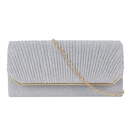 MEGAUK Damen Glitzer Clutch Unterarmtasche mit Abnehmbare Kette für Hochzeit Wedding Ball Bankett Prom Party, Silber von MEGAUK