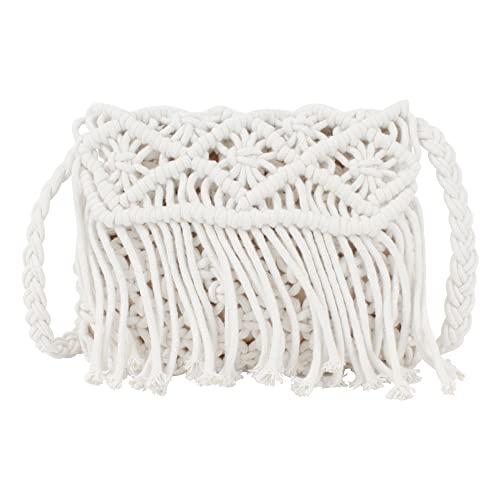 MEGAUK Damen Handgefertigte Crossbody Schultertasche Fransentasche Strohtasche Umhängetasche mit Fransen Quasten Stroh gewebte Strandtasche für Urlaub Am Meer von MEGAUK