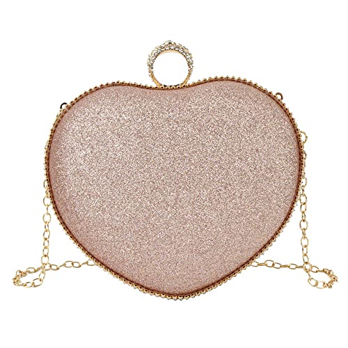 MEGAUK Damen Herz Clutch Glitzer Abendtasche Glänzend Handtasche Herzform Strass Kleidtasche Envelope Tasche mit Kette für Hochzeit Wedding Prom Party von MEGAUK