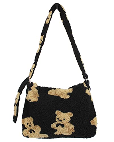 MEGAUK Damen Mädchen Flauschige Handtasche Süße Bär Schultertasche Plüsch Umhängetasche Winter Kuschelige Beuteltasche von MEGAUK