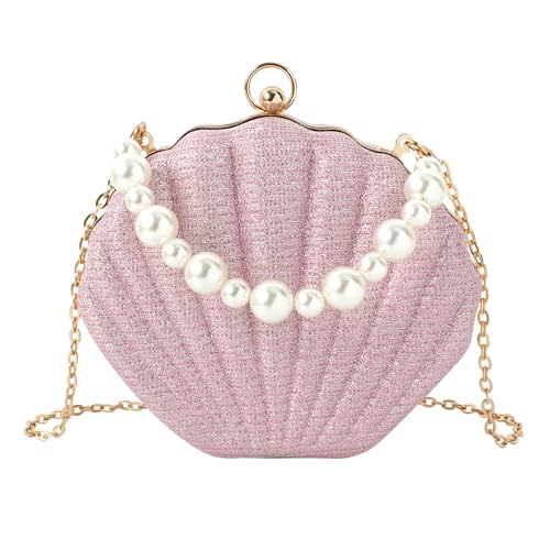 MEGAUK Damen Muschelbörse Muschel Geldbörse Pailletten Muschelform Kette Umhängetasche Mini Glitzer Party Clutch Pouch, 07880 Pink, one size von MEGAUK