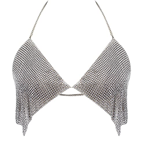 MEGAUK Damen Neckholder Bikini Oberteil Strass Bikini BH Dame Bademode Rückenfrei Bandeau Bikini Große Brüste von MEGAUK