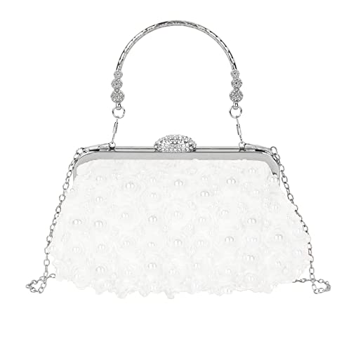 MEGAUK Damen Perlen Clutch Seide Abendtasche Unterarmtasche Crossbody Bag für Hochzeit Wedding Prom Party von MEGAUK