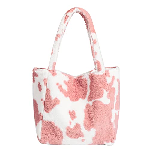 MEGAUK Damen Plüsch Umhängetasche Große Kapazität Cartoon Bär Stickerei Shopper Schultertasche Tote Bag für Uni Arbeit Mädchen Schule (06678 Pink) von MEGAUK