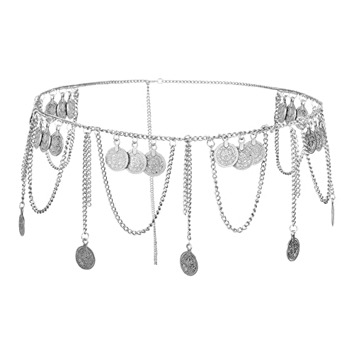MEGAUK Damen Retro Kettengürtel Münzgürtel Fransen Bauchtanz Gürtel Metall Taillengürtel Hüftgurt von MEGAUK