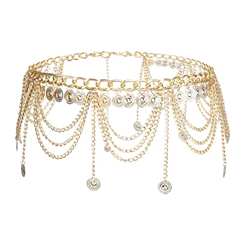 MEGAUK Damen Retro Kettengürtel Münzgürtel Fransen Bauchtanz Gürtel Metall Taillengürtel Hüftgurt von MEGAUK
