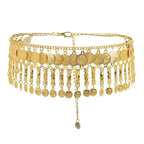 MEGAUK Damen Retro Kettengürtel Münzgürtel Fransen Bauchtanz Gürtel Metall Taillengürtel Hüftgurt von MEGAUK