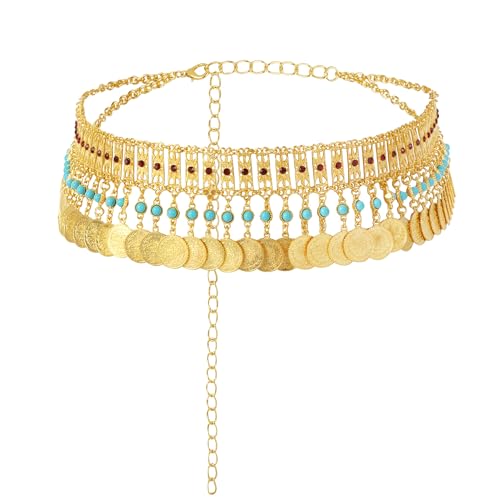 MEGAUK Damen Retro Kettengürtel Münzgürtel Fransen Bauchtanz Gürtel Metall Taillengürtel Hüftgurt von MEGAUK