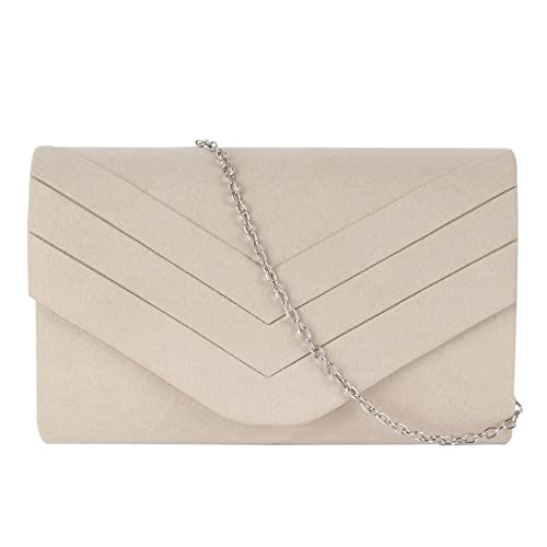 MEGAUK Damen Samt Clutch Elegante Abendtasche Wildleder Handtasche Envelope Tasche Unterarmtasche mit Kette für Hochzeit Wedding Prom Party Beige von MEGAUK