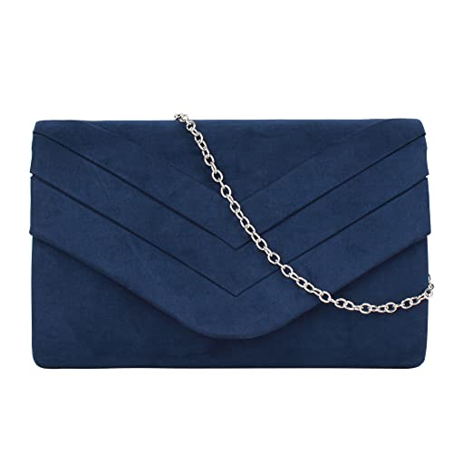 MEGAUK Damen Samt Clutch Elegante Abendtasche Wildleder Handtasche Envelope Tasche Unterarmtasche mit Kette für Hochzeit Wedding Prom Party Dunkelblau von MEGAUK