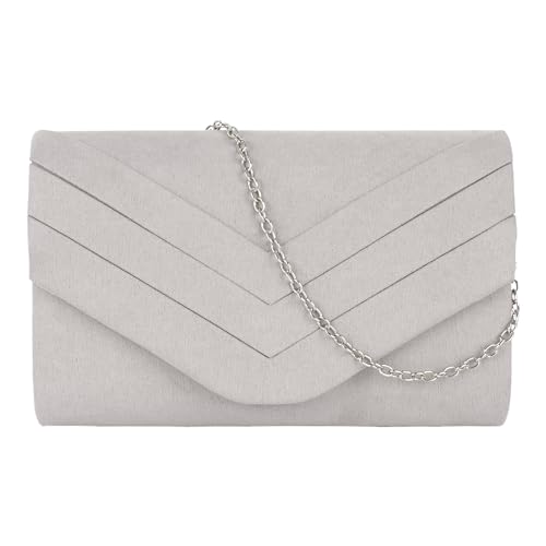 MEGAUK Damen Samt Clutch Elegante Abendtasche Wildleder Handtasche Envelope Tasche Unterarmtasche mit Kette für Hochzeit Wedding Prom Party Hellgrau von MEGAUK