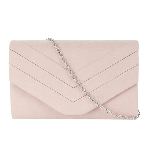 MEGAUK Damen Samt Clutch Elegante Abendtasche Wildleder Handtasche Envelope Tasche Unterarmtasche mit Kette für Hochzeit Wedding Prom Party Rosa von MEGAUK