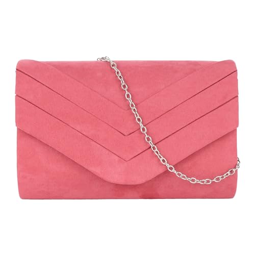 MEGAUK Damen Samt Clutch Elegante Abendtasche Wildleder Handtasche Envelope Tasche Unterarmtasche mit Kette für Hochzeit Wedding Prom Party Rosenrot von MEGAUK