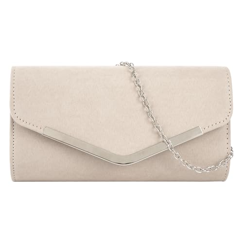 MEGAUK Damen Samt Clutch Elegante Abendtasche Wildleder Handtasche Envelope Tasche Unterarmtasche mit Kette für Wedding Prom Party Hochzeit (Dunkelbeige) von MEGAUK