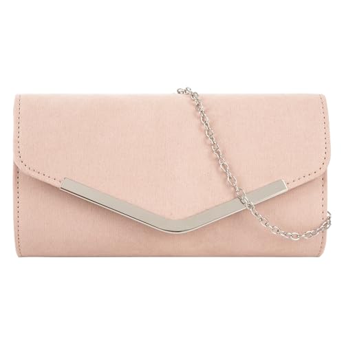 MEGAUK Damen Samt Clutch Elegante Abendtasche Wildleder Handtasche Envelope Tasche Unterarmtasche mit Kette für Wedding Prom Party Hochzeit (Rosa) von MEGAUK