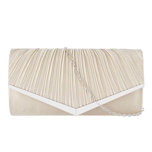MEGAUK Damen Satin Clutch Glitzer Elegant Abendtasche Glänzend Handtasche Envelope Tasche Unterarmtasche mit Kette für Hochzeit Wedding Prom Party (06899 Beige) von MEGAUK