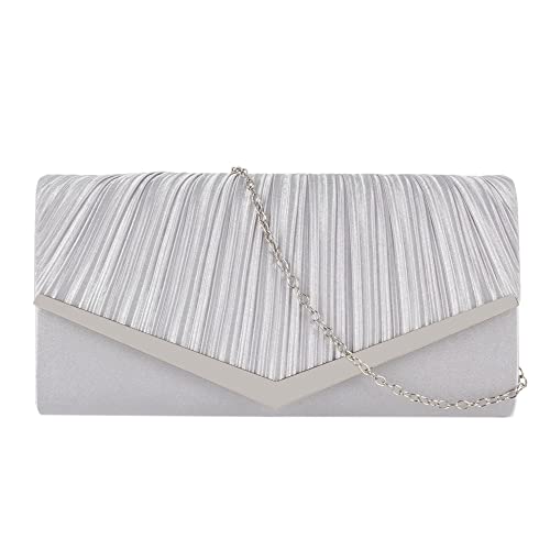 MEGAUK Damen Satin Clutch Glitzer Elegant Abendtasche Glänzend Handtasche Envelope Tasche Unterarmtasche mit Kette für Hochzeit Wedding Prom Party von MEGAUK