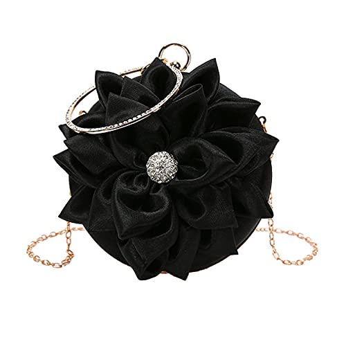 MEGAUK Damen Satin Clutch Rose Abendtasche Mini Handgelenktasche Clutch-Geldbörsen für Hochzeit Party Handy (Schwarz) von MEGAUK