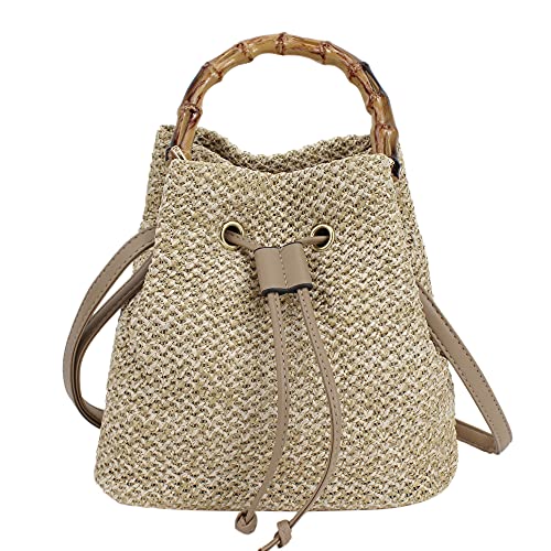 MEGAUK Damen Sommer Strand Beuteltasche Bucket Bag Umhängetasche Handtasche Schultertasche Shopper Henkeltasche mit Kordelzug (Khaki) von MEGAUK