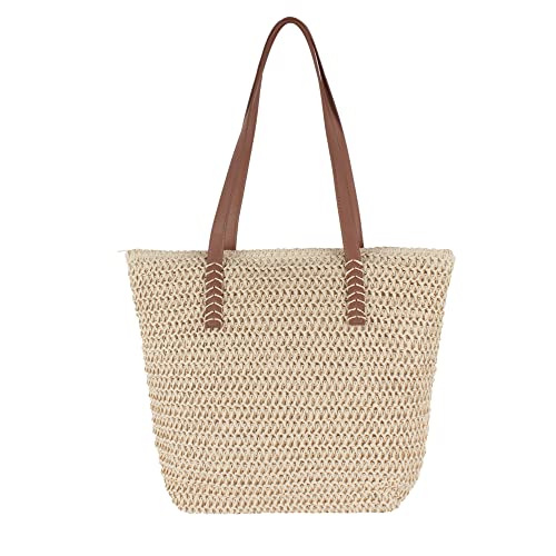 MEGAUK Handgefertigte Damen-Schultertasche aus Stroh, lässige Strandtasche, Rattan-Taschen, Web-Tragetasche für Damen, beige, Einheitsgröße von MEGAUK