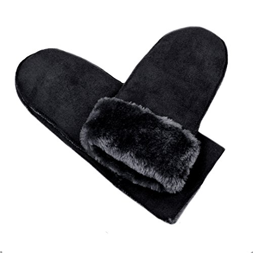 MEGAUK Herren/Jungen Fäustlinge mit Warme Gefüttert - Lammfell Design Handschuhe - Kunstfell Winterhandschuhe - Winter Fausthandschuhe (Schwarz) von MEGAUK